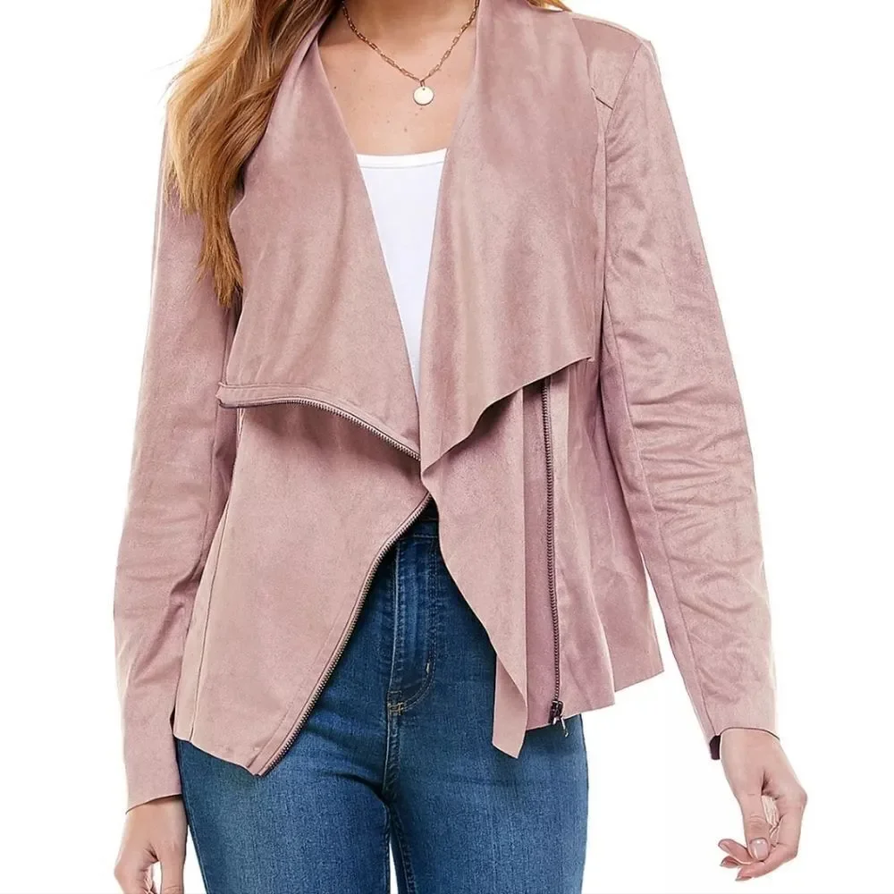 Juniors Faux-Suede Asymmetrical Zip-Front Jacket size small  Kingston Grey